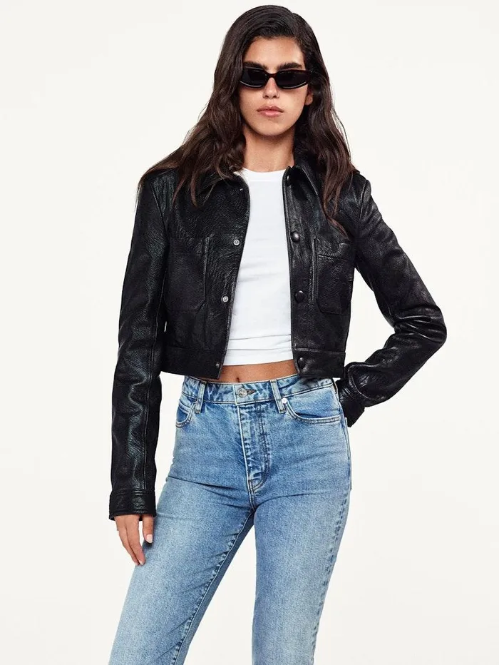 Women FRAME Leather and Suede Leather Button Front Jacket Women FRAME Leather and Suede Leather Button Front Jacket