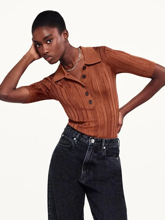 Women FRAME The Alpine Edit Laddered Rib Polo Women FRAME The Alpine Edit Laddered Rib Polo