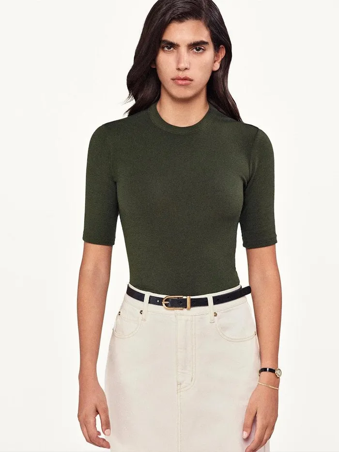 Women FRAME Tops and Blouses Rib Crewneck Tee