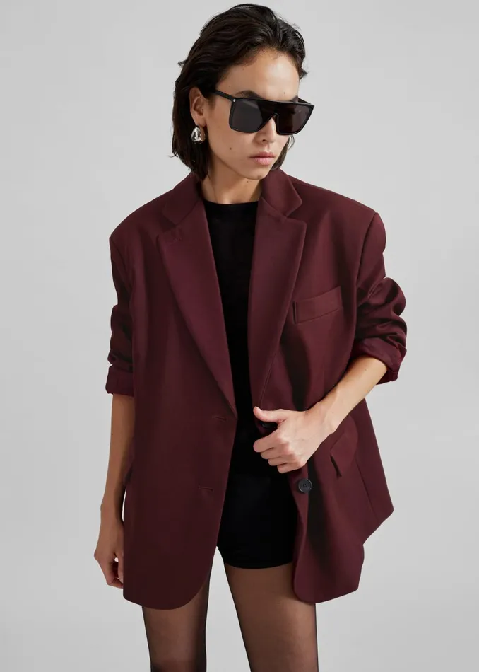 Women Frankie Oversized Boyfriend Blazer 8211 Burgundy The Frankie Shop Outerwear