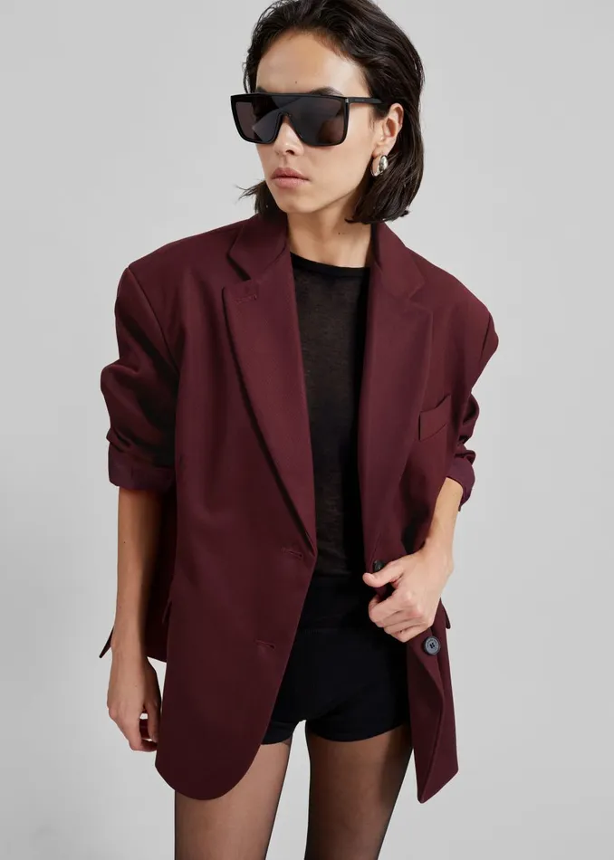 Women Frankie Oversized Boyfriend Blazer 8211 Burgundy The Frankie Shop Outerwear