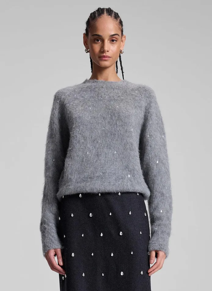 Women Frankie Wool Cashmere Embellished Sweater Medium Heather Grey ALC Knitwear