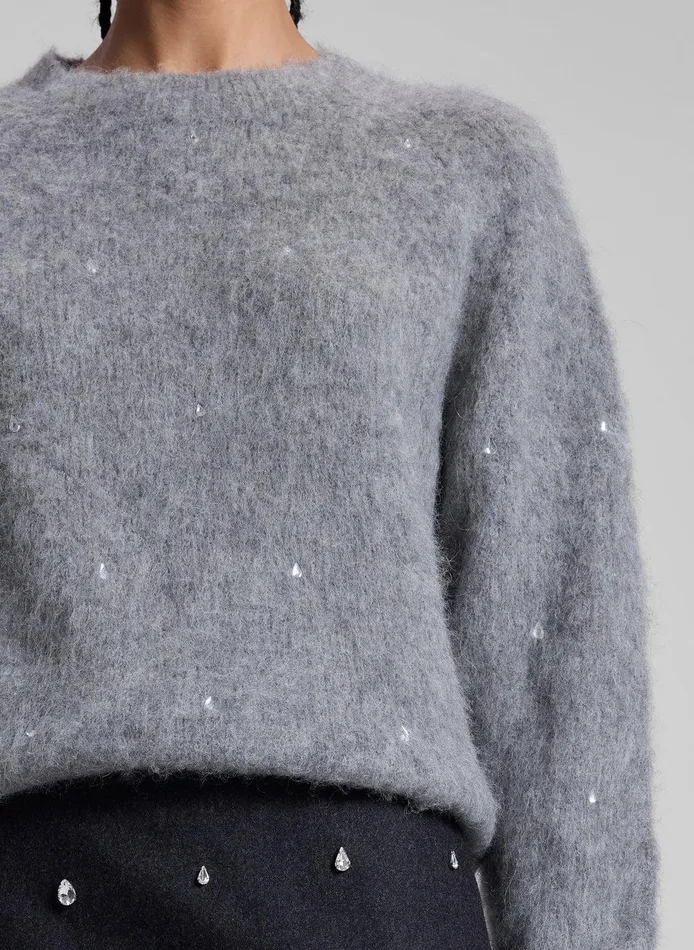 Women Frankie Wool Cashmere Embellished Sweater Medium Heather Grey ALC Knitwear