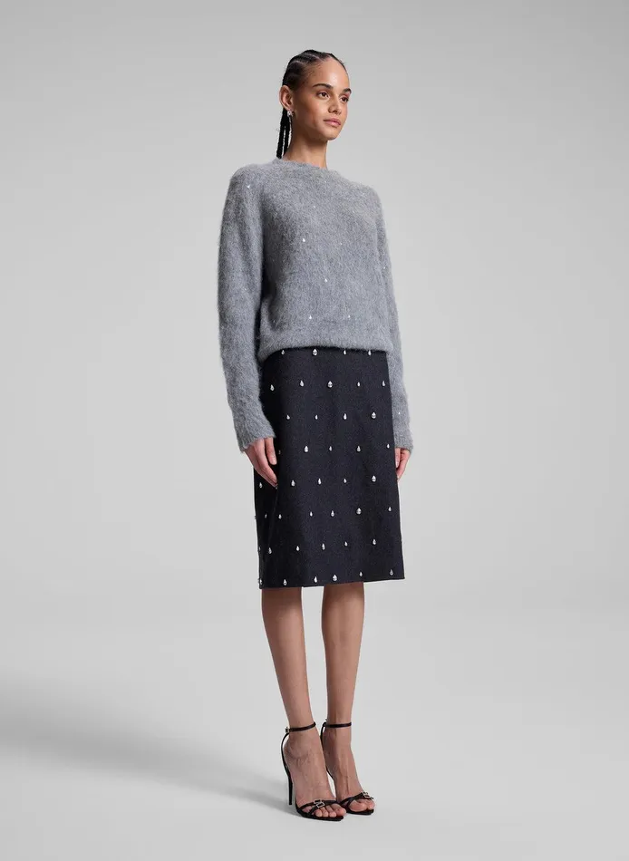 Women Frankie Wool Cashmere Embellished Sweater Medium Heather Grey ALC Knitwear