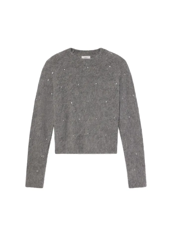 Women Frankie Wool Cashmere Embellished Sweater Medium Heather Grey ALC Knitwear