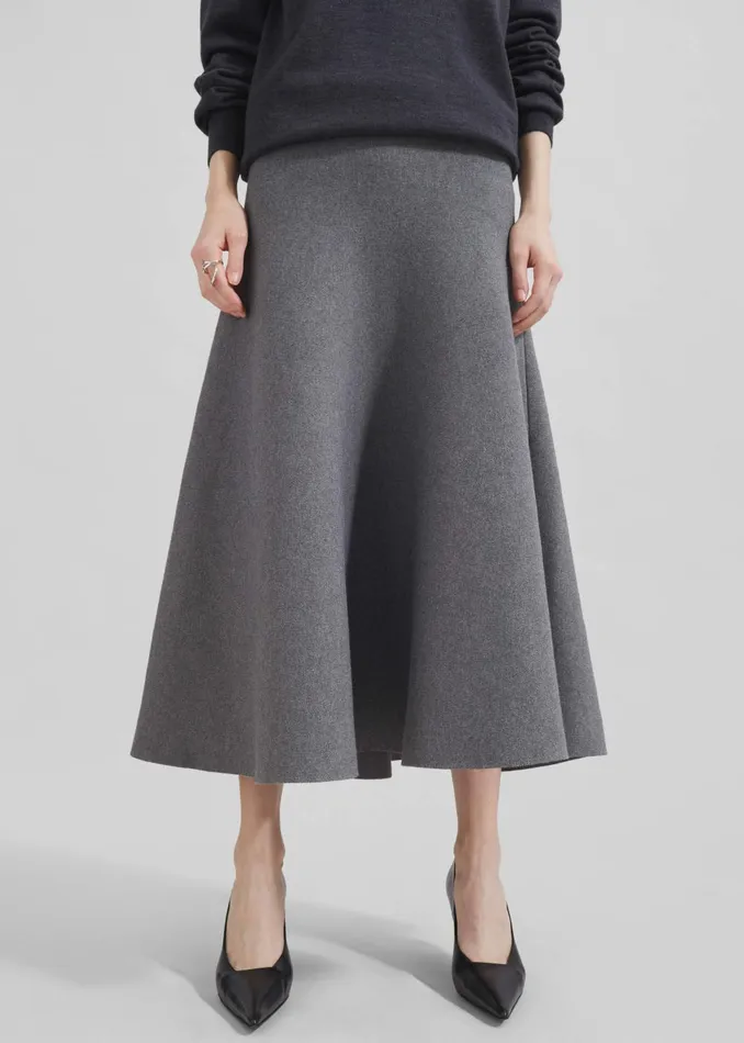 Women Gabrielle Knit Midi Skirt 8211 Dark Grey The Frankie Shop Bottoms