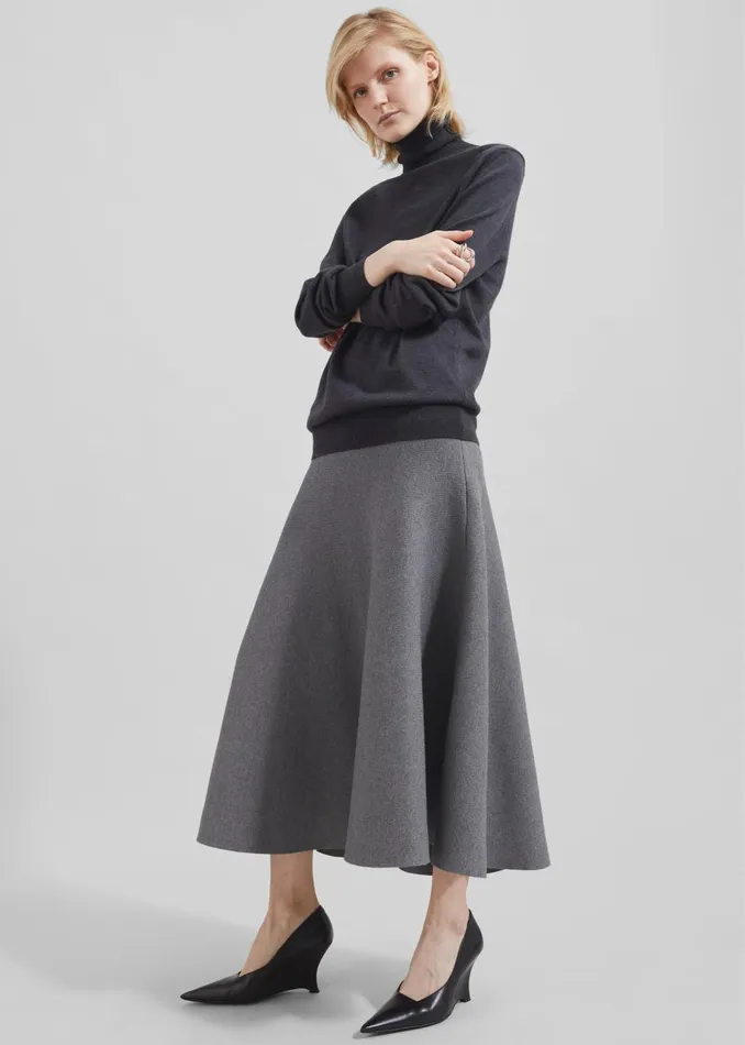 Women Gabrielle Knit Midi Skirt 8211 Dark Grey The Frankie Shop Bottoms