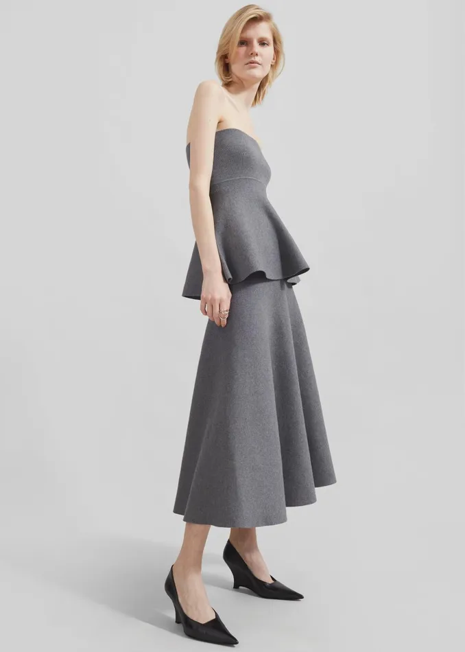 Women Gabrielle Knit Midi Skirt 8211 Dark Grey The Frankie Shop Bottoms