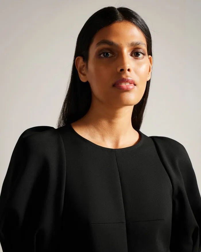 Women GABYELA 8211 Puff Sleeve Midi Dress With Belt Black Ted Baker Dresses Women GABYELA 8211 Puff Sleeve Midi Dress With Belt Black Ted Baker Dresses