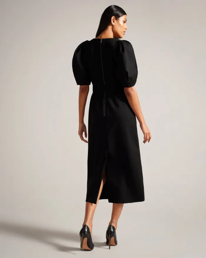 Women GABYELA 8211 Puff Sleeve Midi Dress With Belt Black Ted Baker Dresses Women GABYELA 8211 Puff Sleeve Midi Dress With Belt Black Ted Baker Dresses