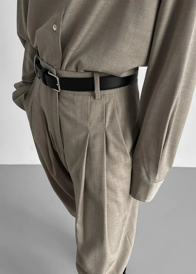 Women Gelso Pleated Trousers 8211 Light Taupe Melange The Frankie Shop Bottoms