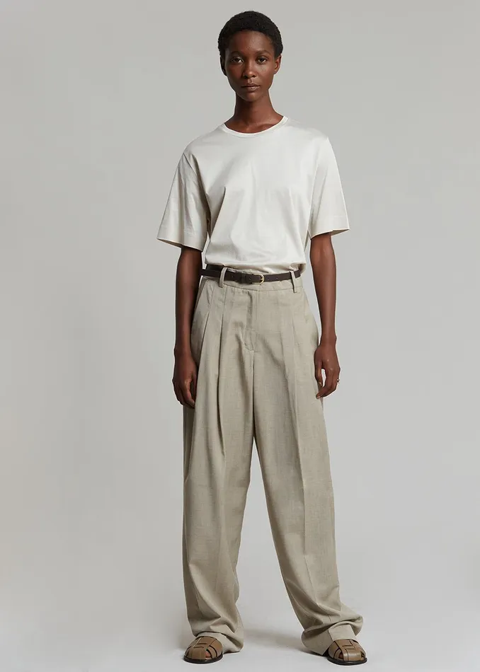 Women Gelso Pleated Trousers 8211 Light Taupe Melange The Frankie Shop Bottoms