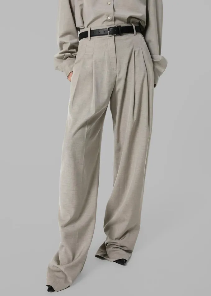 Women Gelso Pleated Trousers 8211 Light Taupe Melange The Frankie Shop Bottoms