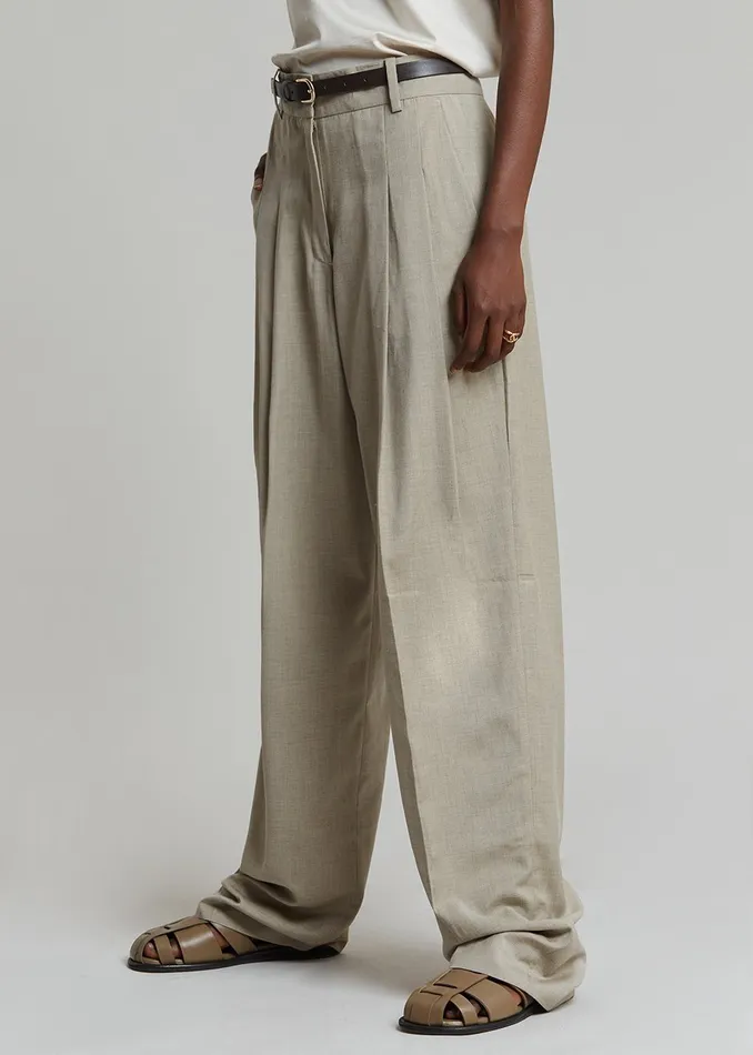 Women Gelso Pleated Trousers 8211 Light Taupe Melange The Frankie Shop Bottoms