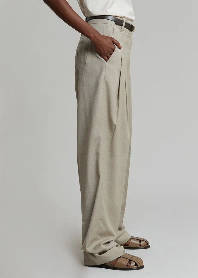Women Gelso Pleated Trousers 8211 Light Taupe Melange The Frankie Shop Bottoms
