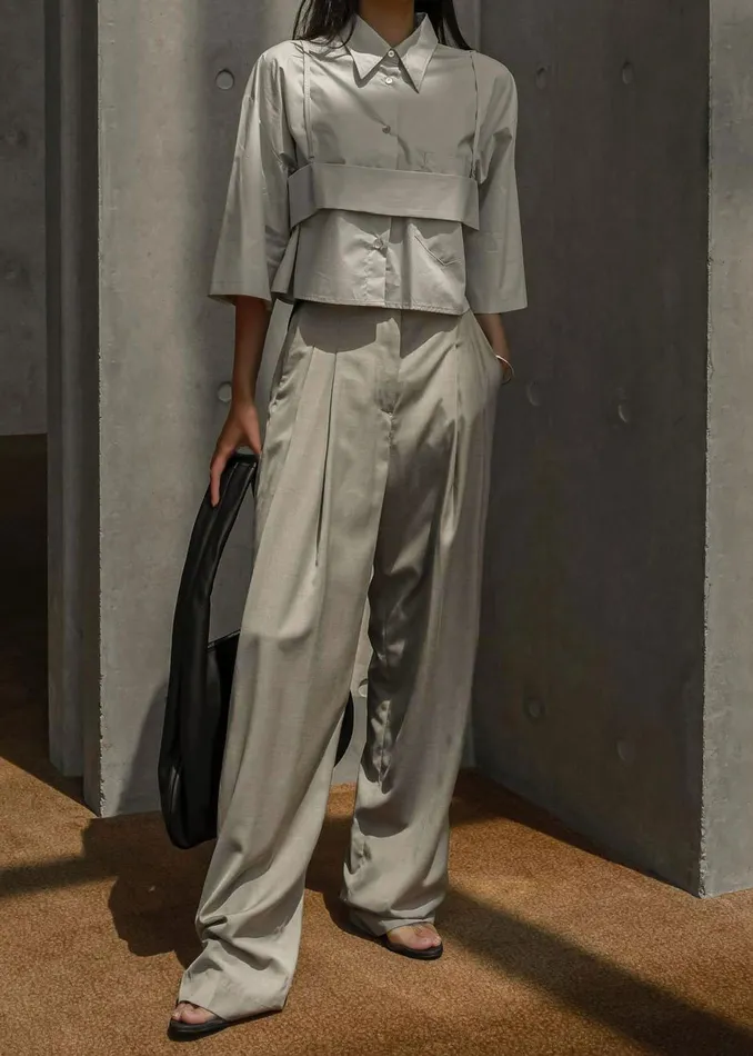 Women Gelso Pleated Trousers 8211 Light Taupe Melange The Frankie Shop Bottoms