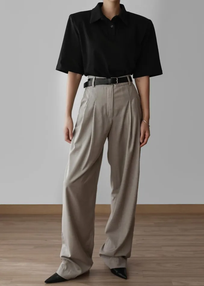 Women Gelso Pleated Trousers 8211 Light Taupe Melange The Frankie Shop Bottoms