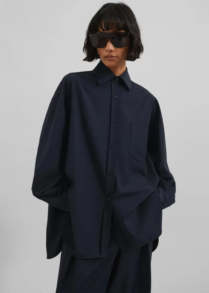 Women Georgia Wool Blend Shirt 8211 Dark Navy The Frankie Shop Tops