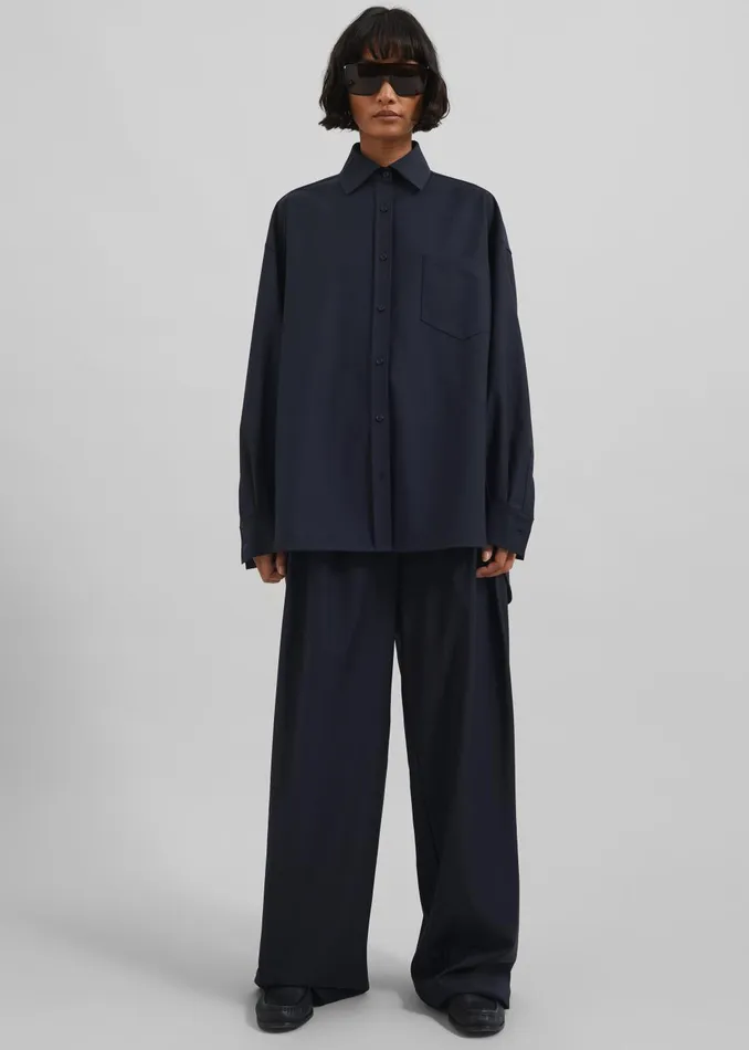 Women Georgia Wool Blend Shirt 8211 Dark Navy The Frankie Shop Tops