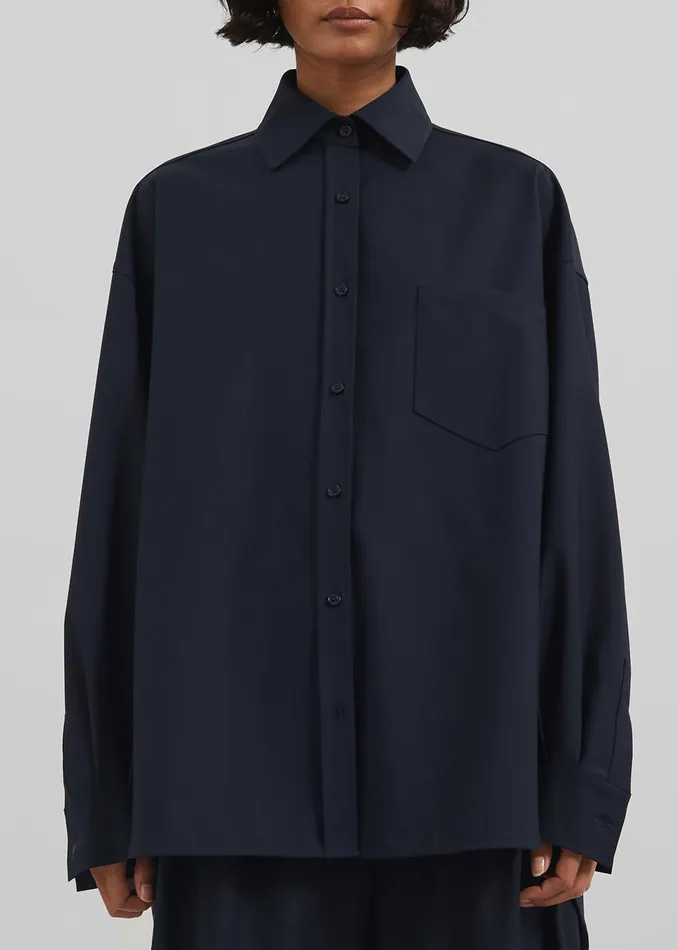 Women Georgia Wool Blend Shirt 8211 Dark Navy The Frankie Shop Tops