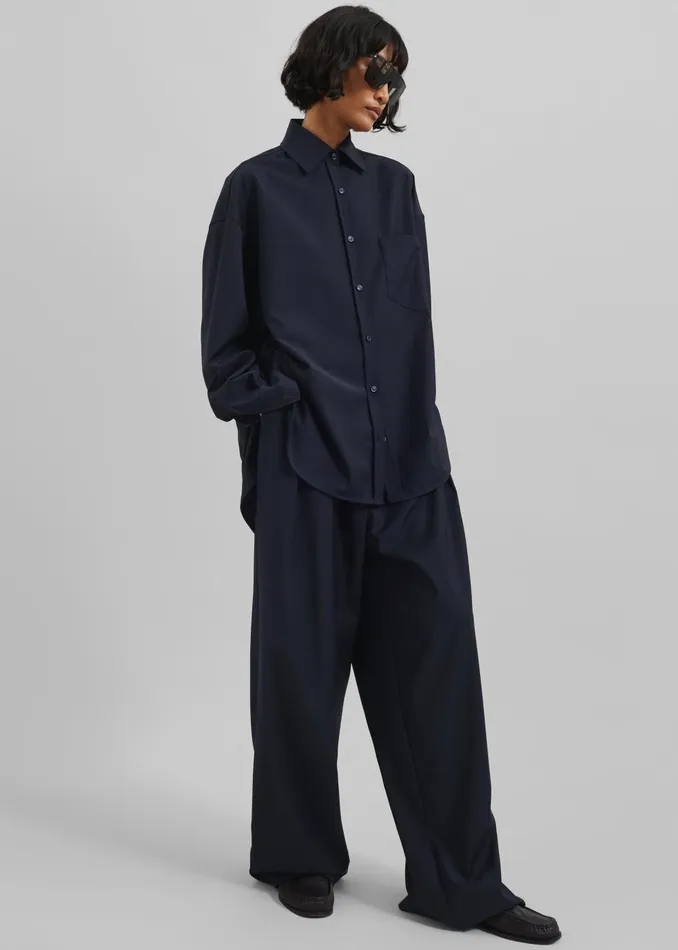 Women Georgia Wool Blend Shirt 8211 Dark Navy The Frankie Shop Tops