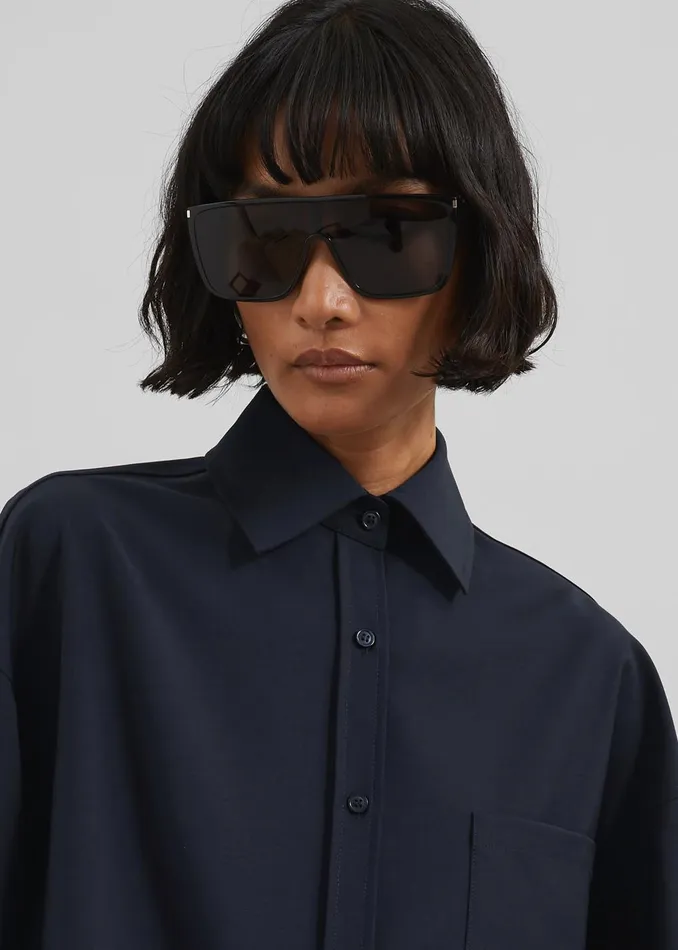 Women Georgia Wool Blend Shirt 8211 Dark Navy The Frankie Shop Tops