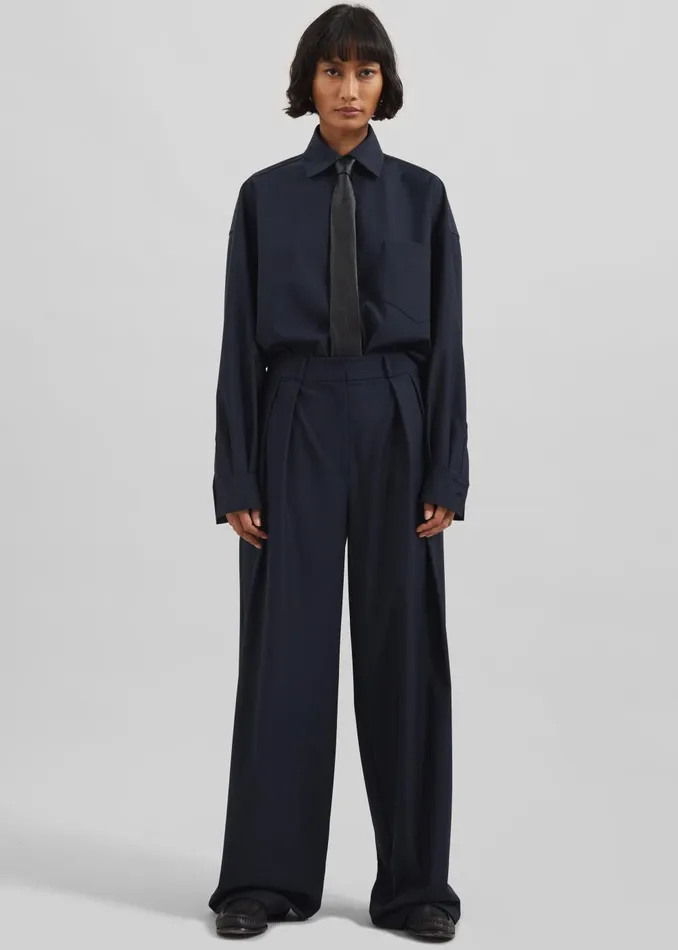 Women Georgia Wool Blend Shirt 8211 Dark Navy The Frankie Shop Tops
