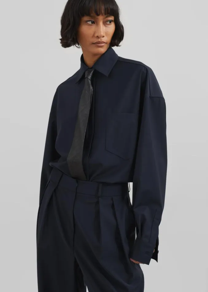 Women Georgia Wool Blend Shirt 8211 Dark Navy The Frankie Shop Tops