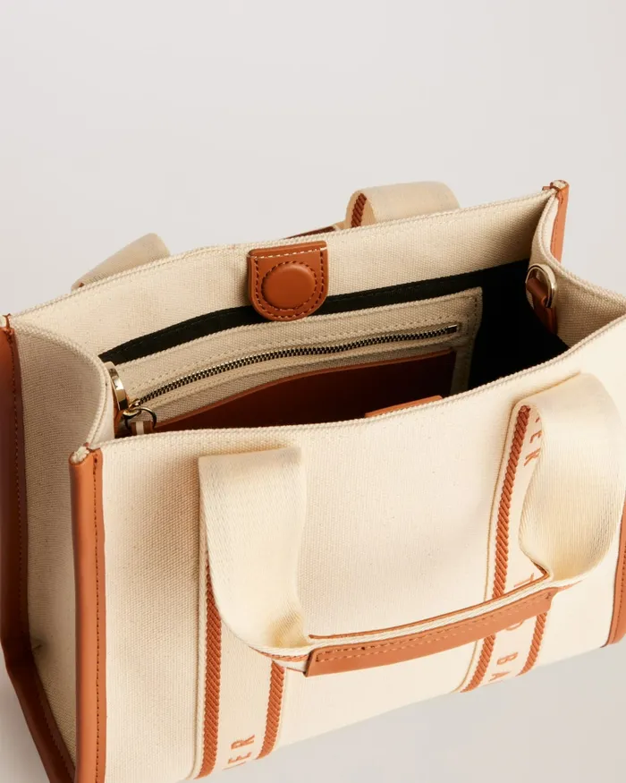 Women GEORJEA 8211 Small Canvas Webbing Tote Bag Natural Ted Baker Tote Bags