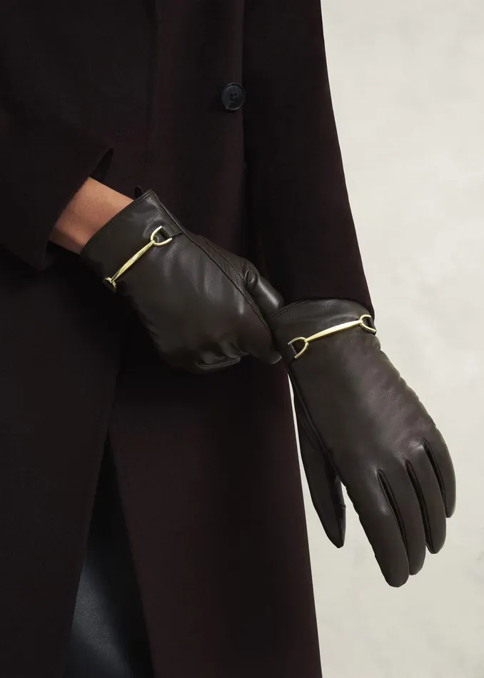 Women Gloves Hobbs Tara Leather Gloves Chocolate Brown
