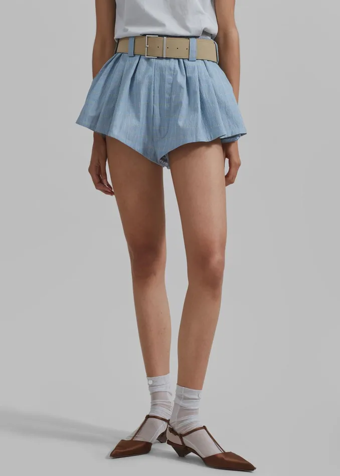 Women Hallie Plaid Mini Shorts 8211 Blue The Frankie Shop Bottoms