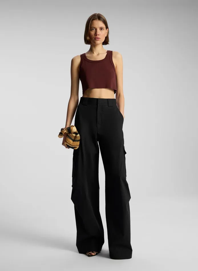 Women Halsey Cropped Cotton Rib Tank Carob ALC Tees and Tanks