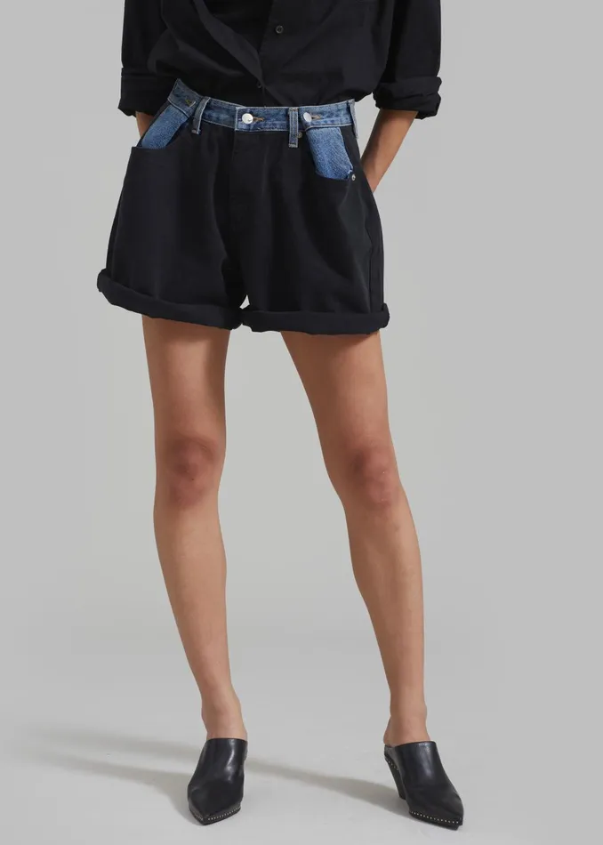 Women Hayla Contrast Denim Shorts 8211 BlackBlue The Frankie Shop Bottoms