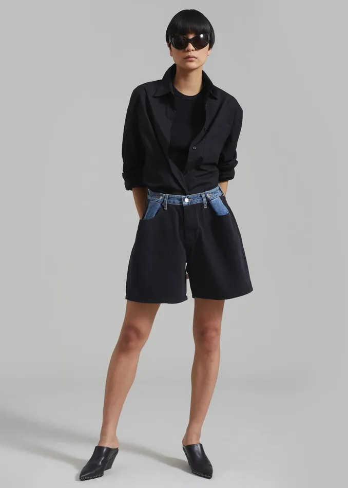Women Hayla Contrast Denim Shorts 8211 BlackBlue The Frankie Shop Bottoms