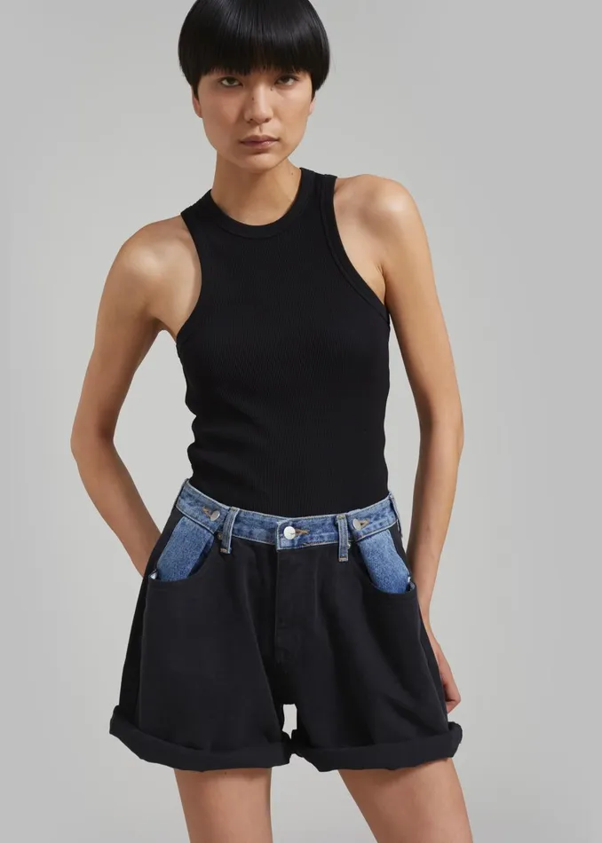Women Hayla Contrast Denim Shorts 8211 BlackBlue The Frankie Shop Bottoms