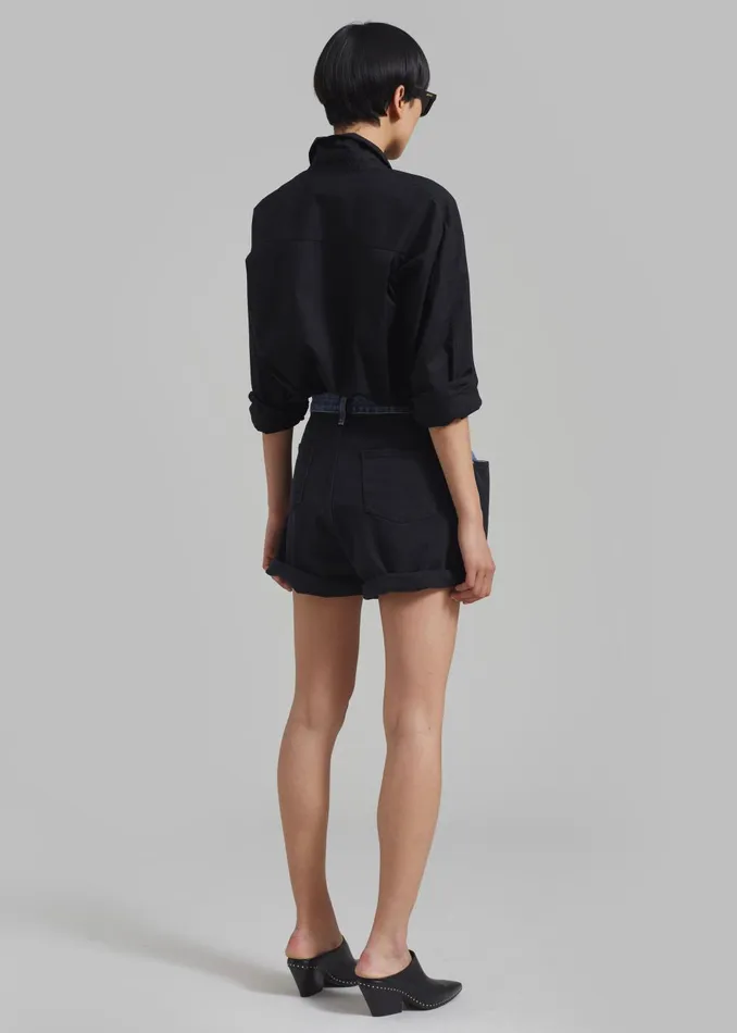 Women Hayla Contrast Denim Shorts 8211 BlackBlue The Frankie Shop Bottoms