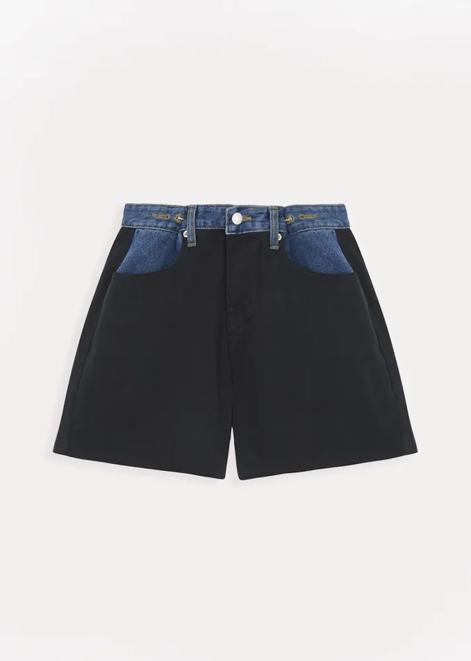 Women Hayla Contrast Denim Shorts 8211 BlackBlue The Frankie Shop Bottoms
