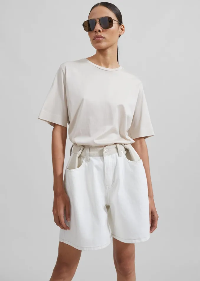 Women Hayla Contrast Denim Shorts 8211 Off WhiteBeige The Frankie Shop Bottoms