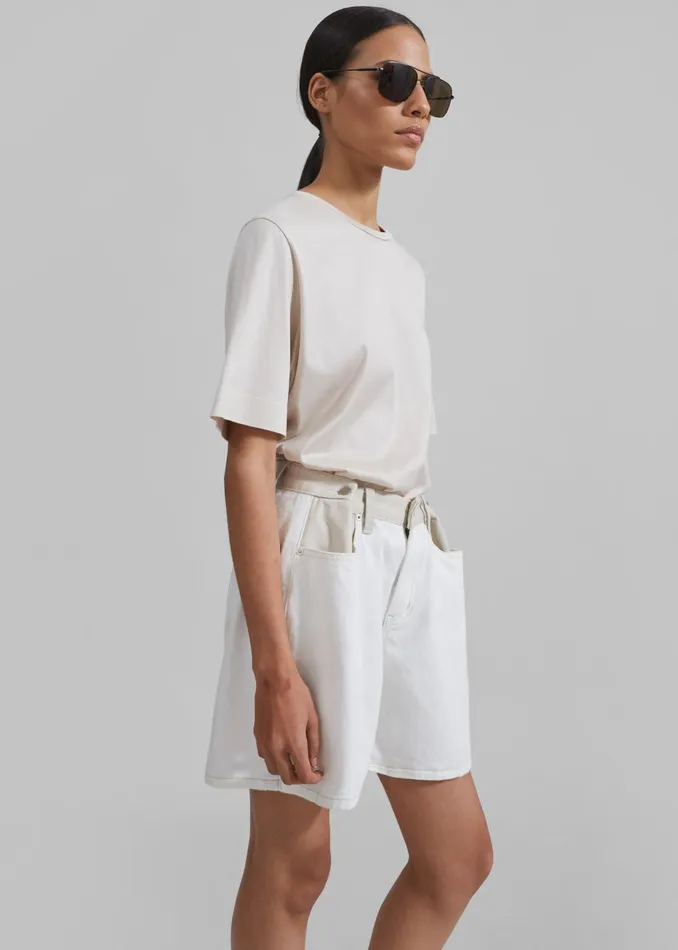 Women Hayla Contrast Denim Shorts 8211 Off WhiteBeige The Frankie Shop Bottoms