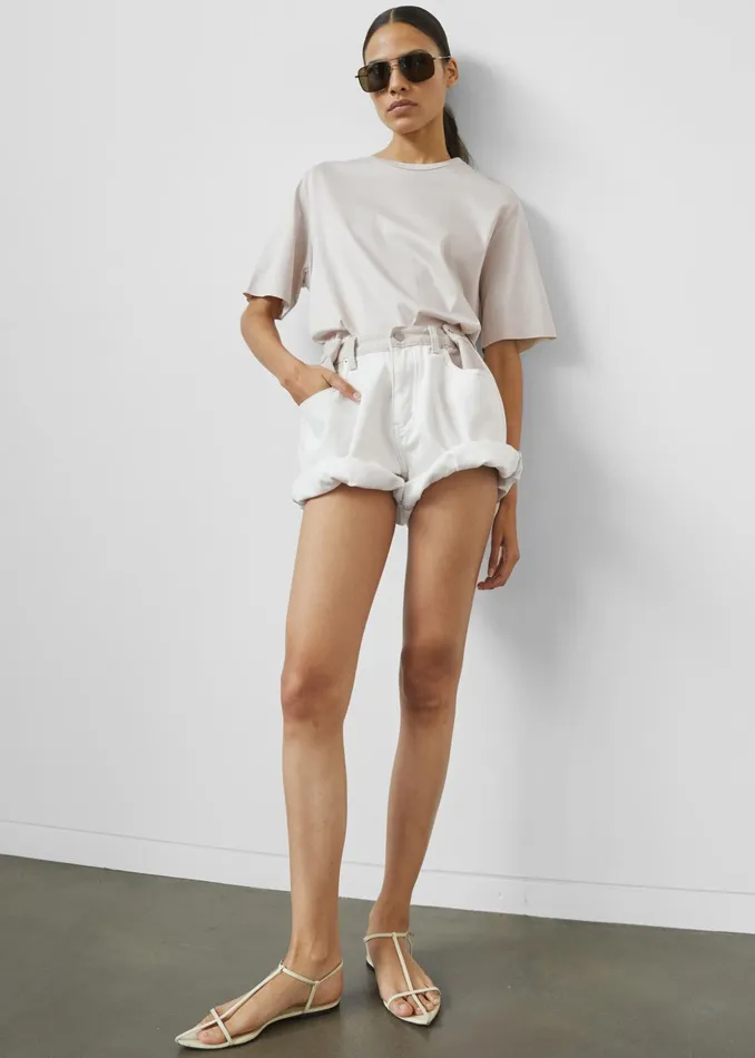 Women Hayla Contrast Denim Shorts 8211 Off WhiteBeige The Frankie Shop Bottoms