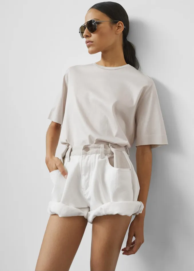 Women Hayla Contrast Denim Shorts 8211 Off WhiteBeige The Frankie Shop Bottoms