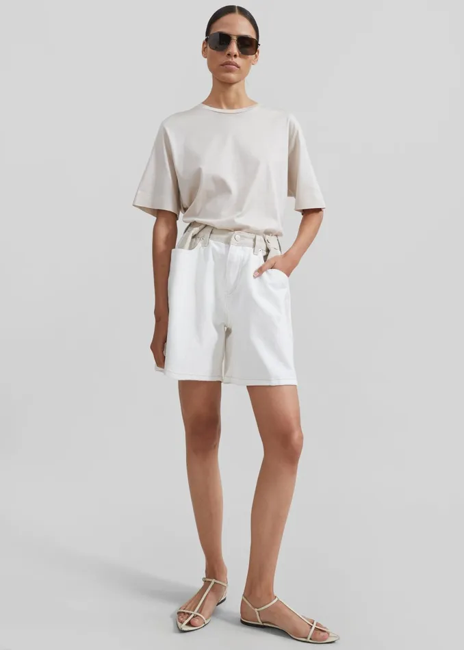 Women Hayla Contrast Denim Shorts 8211 Off WhiteBeige The Frankie Shop Bottoms