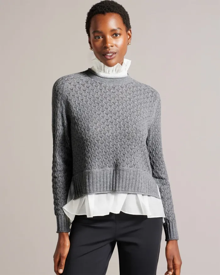 Women HOLINA 8211 Knit Sweater With Mock Shirt Grey Ted Baker Tops and Blouses Women HOLINA 8211 Knit Sweater With Mock Shirt Grey Ted Baker Tops and Blouses