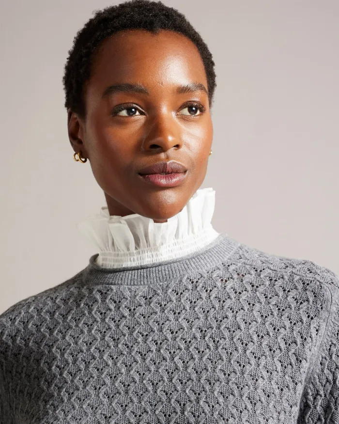 Women HOLINA 8211 Knit Sweater With Mock Shirt Grey Ted Baker Tops and Blouses Women HOLINA 8211 Knit Sweater With Mock Shirt Grey Ted Baker Tops and Blouses