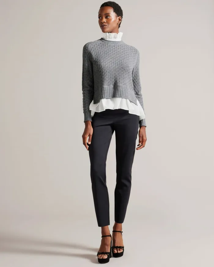 Women HOLINA 8211 Knit Sweater With Mock Shirt Grey Ted Baker Tops and Blouses Women HOLINA 8211 Knit Sweater With Mock Shirt Grey Ted Baker Tops and Blouses