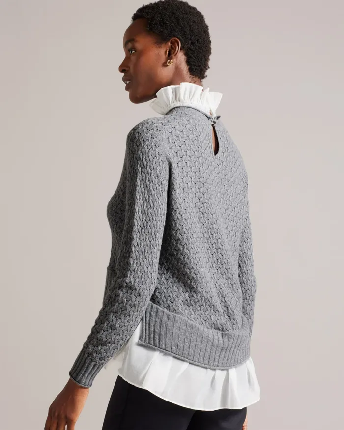 Women HOLINA 8211 Knit Sweater With Mock Shirt Grey Ted Baker Tops and Blouses Women HOLINA 8211 Knit Sweater With Mock Shirt Grey Ted Baker Tops and Blouses