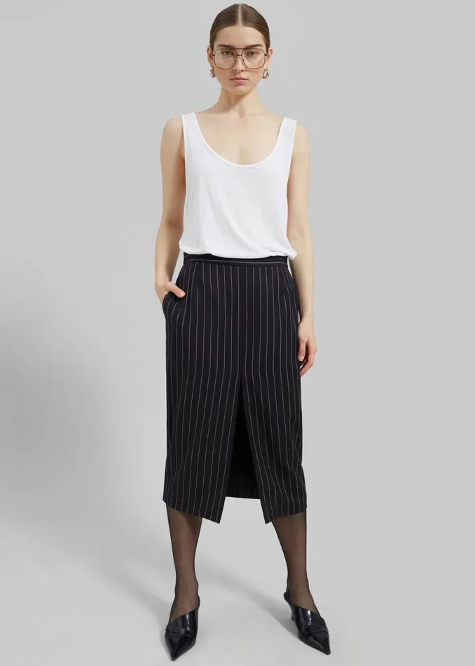 Women Holland Midi Slit Skirt 8211 BlackWhite Pinstripe The Frankie Shop Bottoms