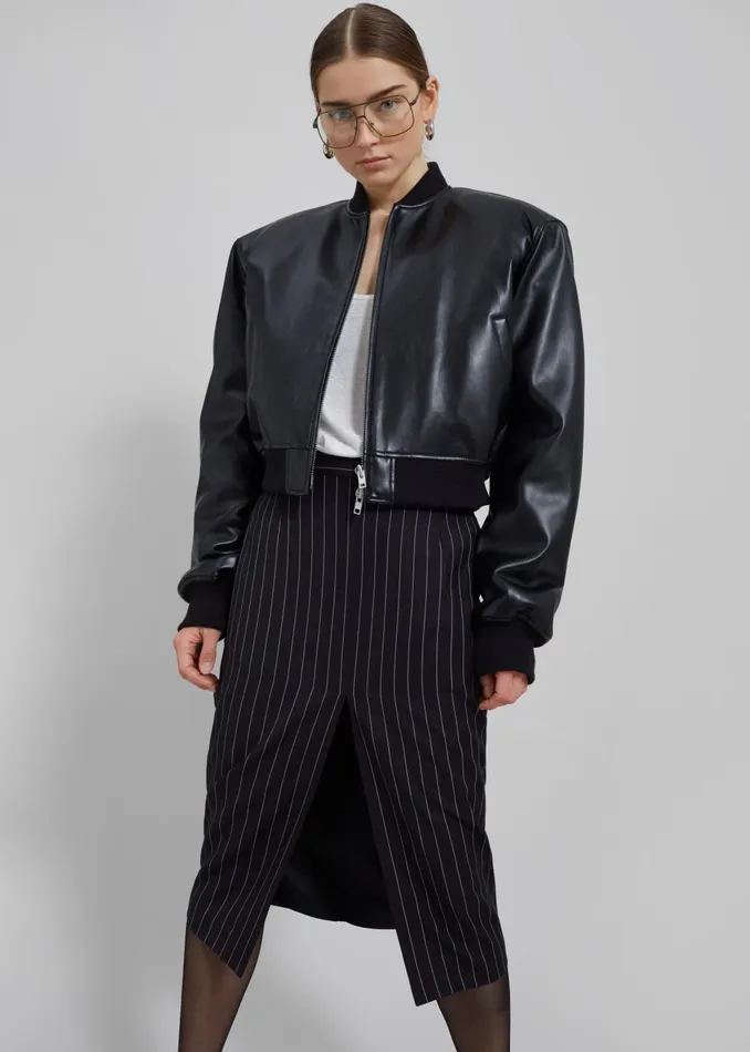 Women Holland Midi Slit Skirt 8211 BlackWhite Pinstripe The Frankie Shop Bottoms