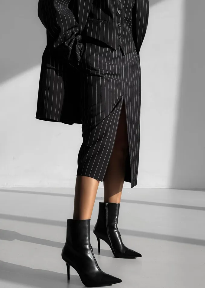 Women Holland Midi Slit Skirt 8211 BlackWhite Pinstripe The Frankie Shop Bottoms