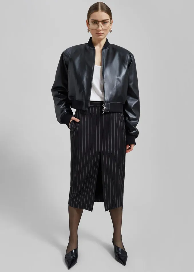 Women Holland Midi Slit Skirt 8211 BlackWhite Pinstripe The Frankie Shop Bottoms